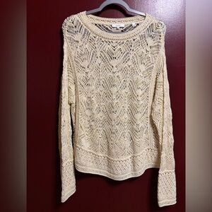 Vince Crochet Sweater Women’s Size XL Light Yellow Open Knit Boho Scandi Girl